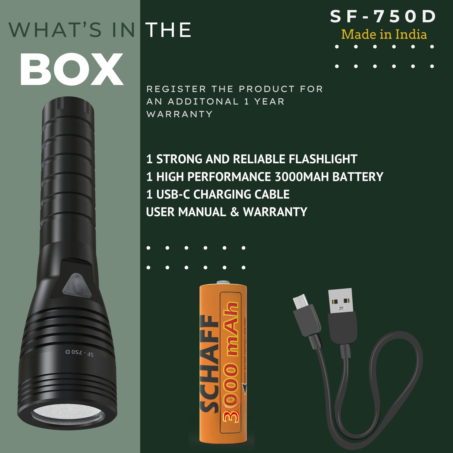 SF-750-D Rechargeable LED Flashlight with Diffuser Cap