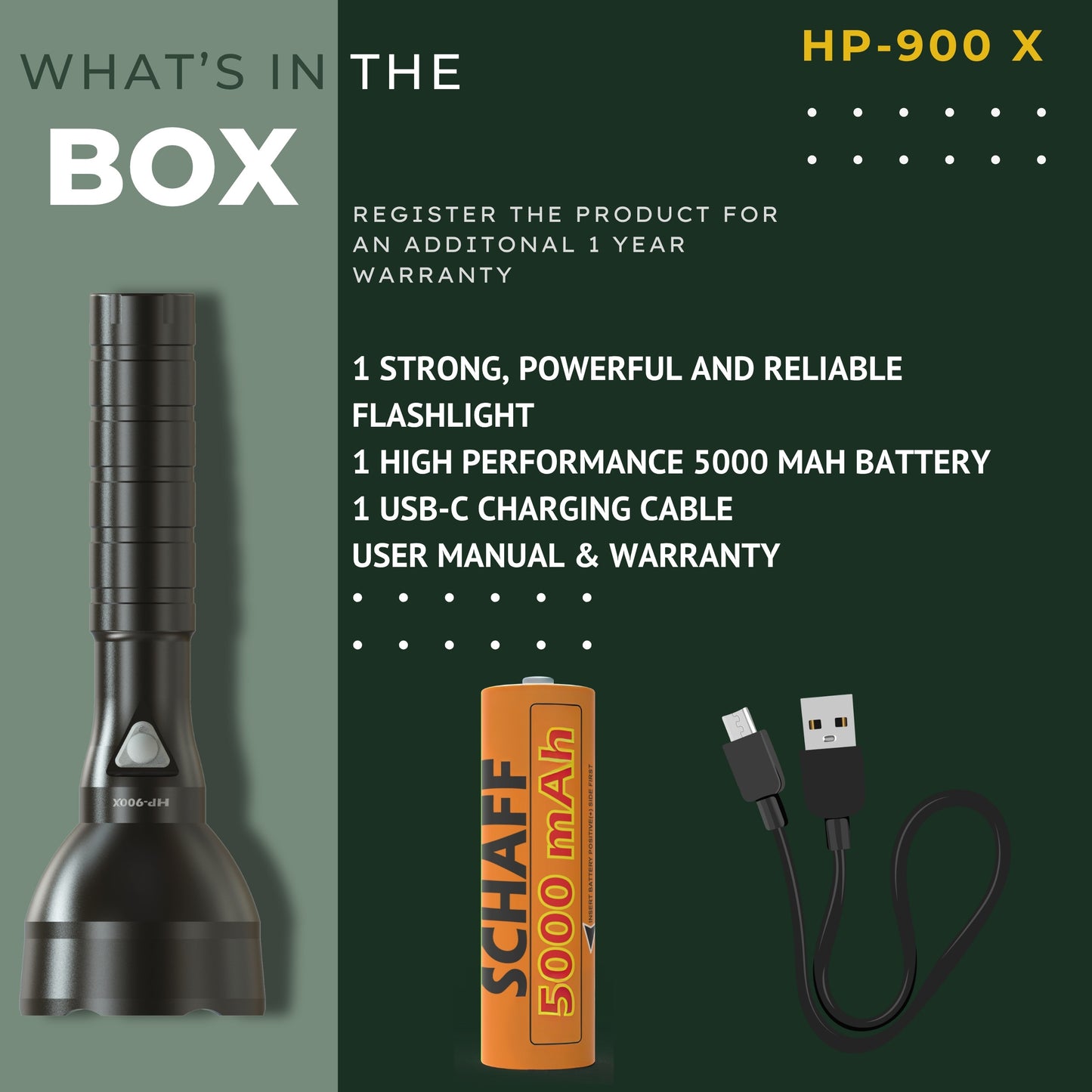 Schaff HP-900X Rechargeable LED Flashlight