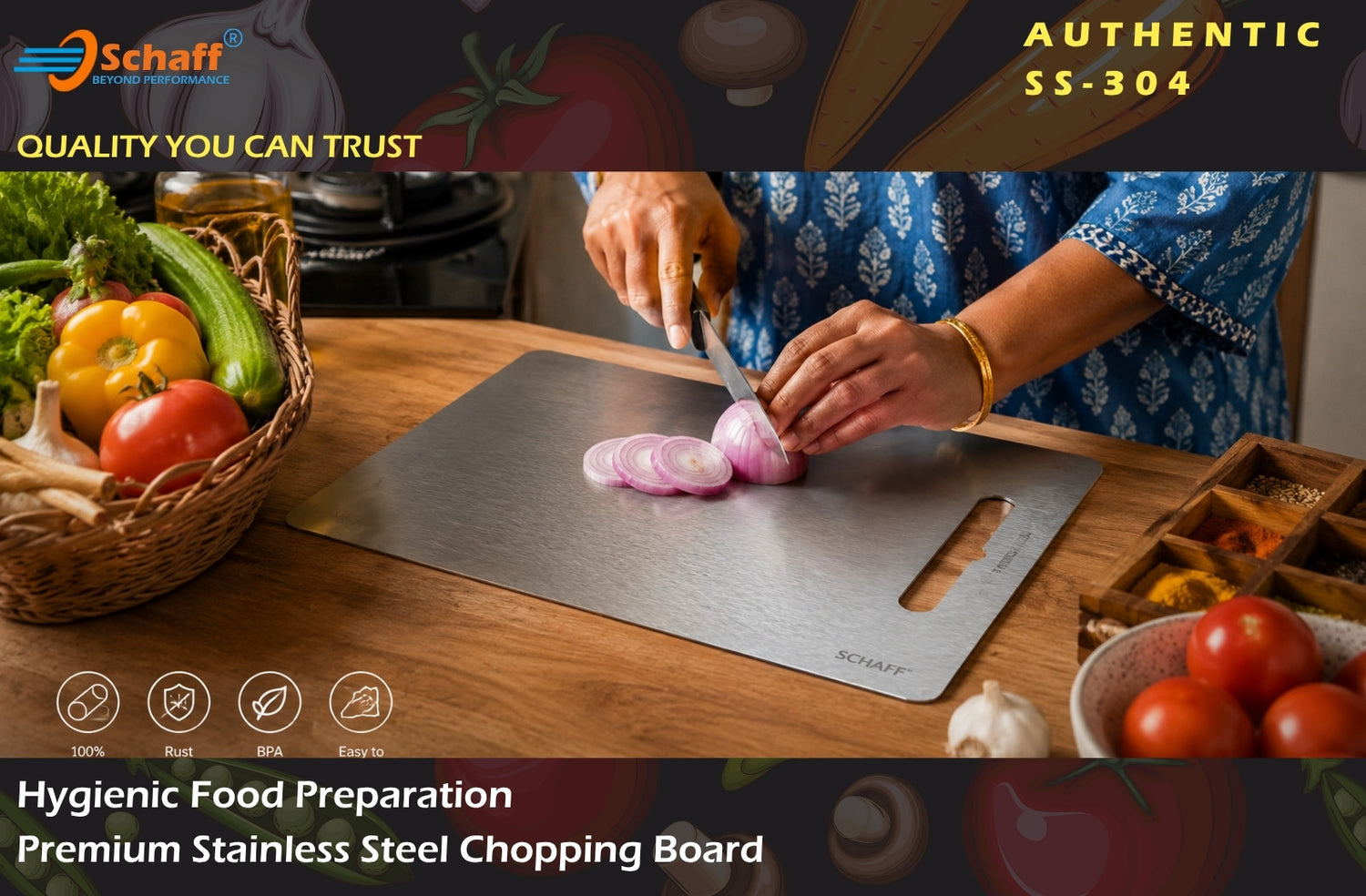 Schaff Premium Stainless Steel Chopping Boards are Manufactured with Authentic SS-304 Steel 