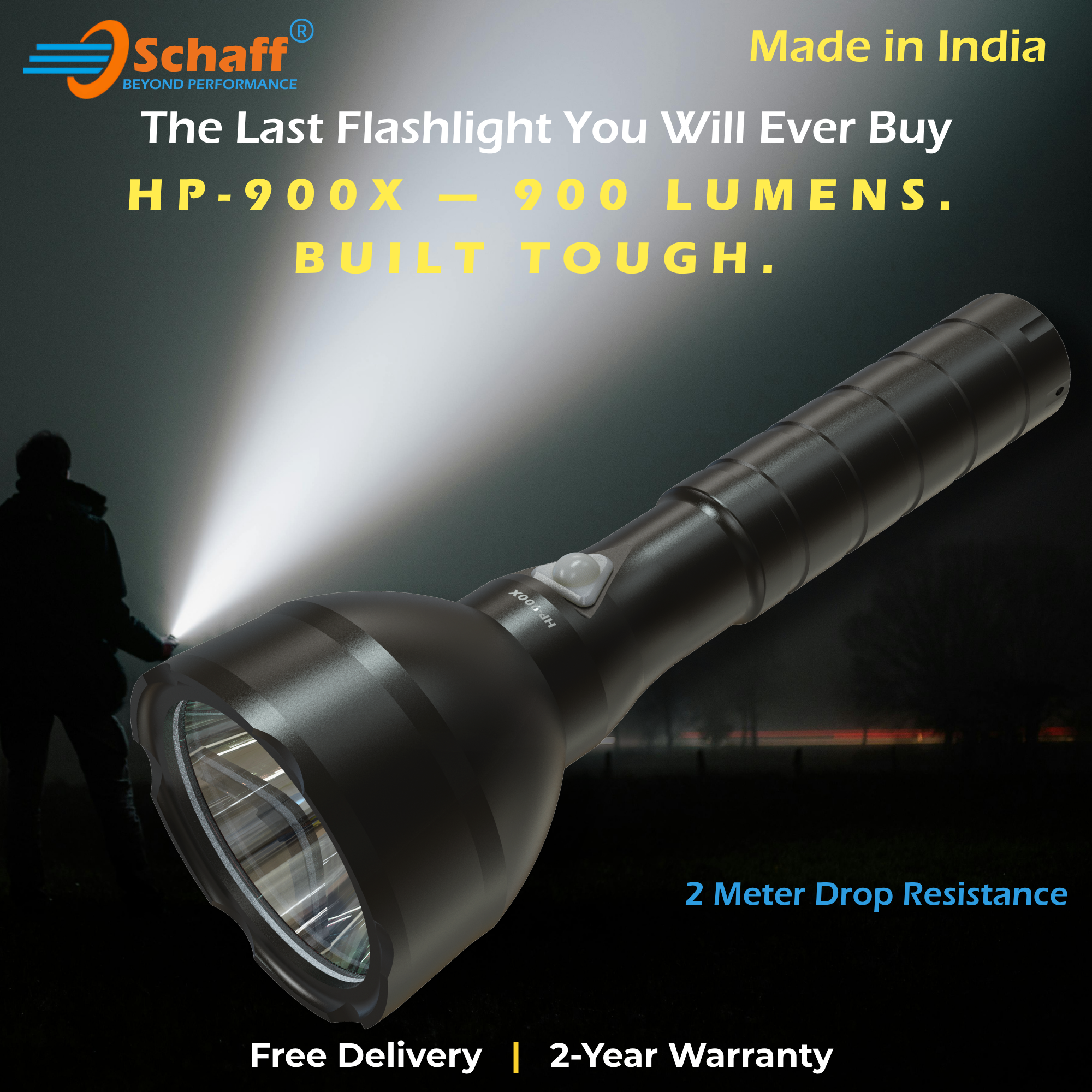 Schaff HP-900X rechargeable LED flashlight made in India