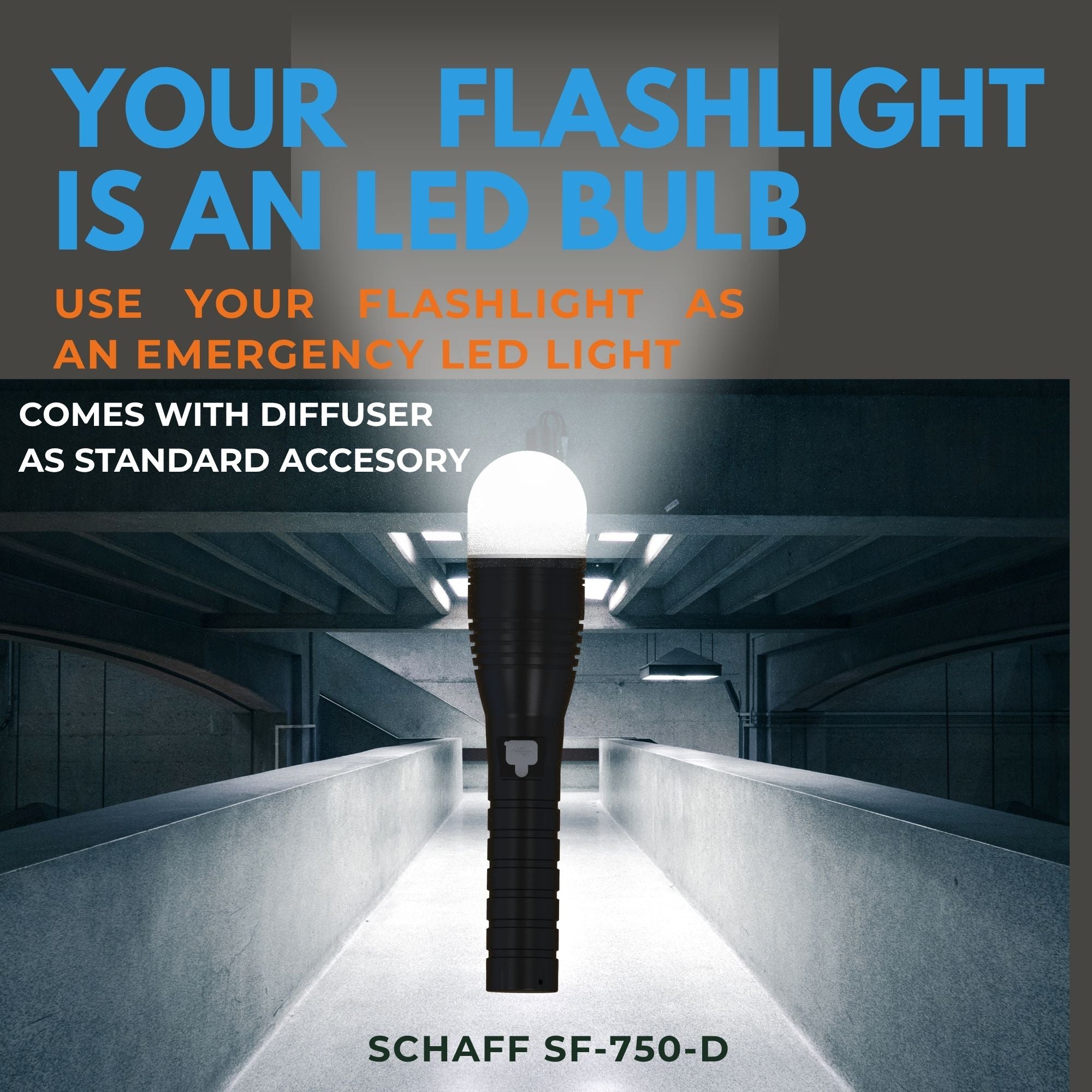 Schaff SF-750 D rechargeable LED flashlight made in India with LED Diffuser